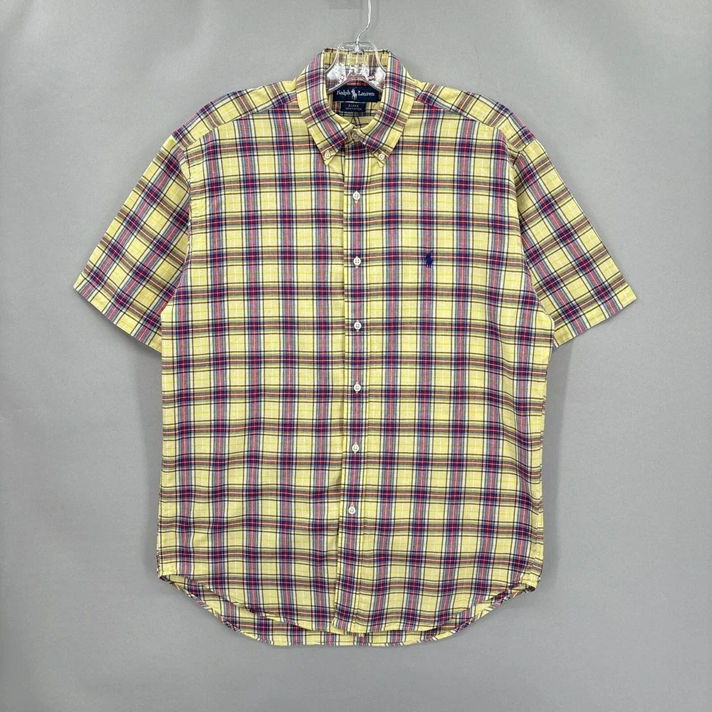 Polo Ralph Lauren Shirt Mens Medium Yellow Red Plaid Button Down‎ Tartan Blake